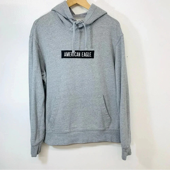 American‎ Eagle Sweatshirt Men Medium  Hoodie Gray Spell Out Cotton Long Sleeve - Picture 1 of 10